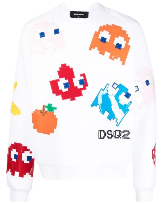 DSquared² White Cartoon-Print Cotton Sweartshirt for men
