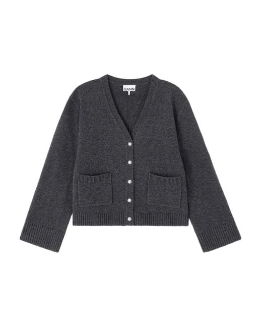 Ganni Blue Pocket Button-Fastening Cardigan