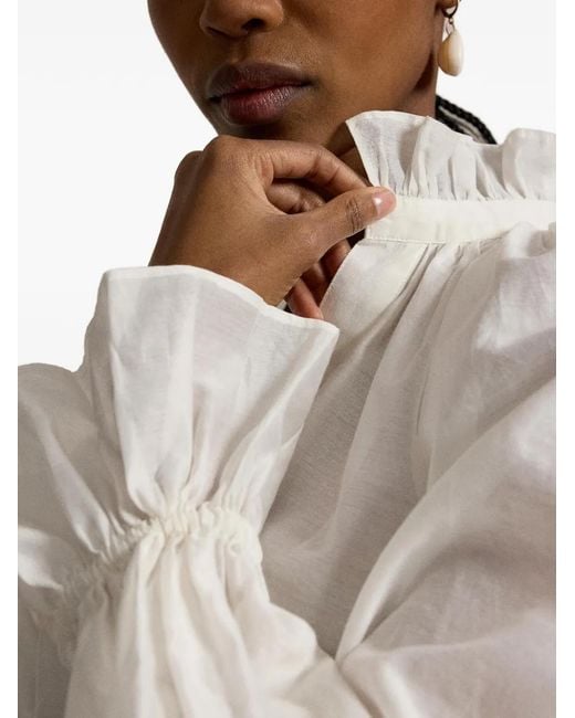 Polo Ralph Lauren White Ruffled Split-Placket Blouse