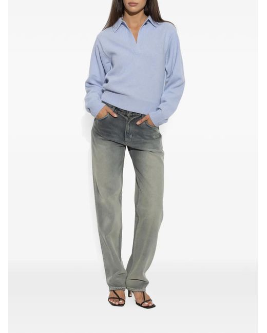 Haikure Blue Button-Collar Wool Sweater