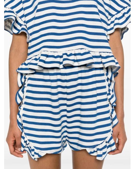 Ioana Ciolacu Blue Striped Peony Shorts Mit Rüschen