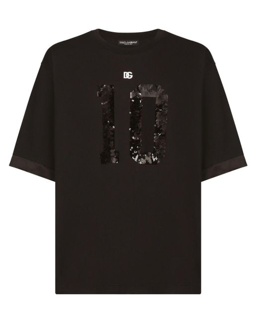 T-shirt manica corta con ricamo paillettes di Dolce & Gabbana in Black da Uomo