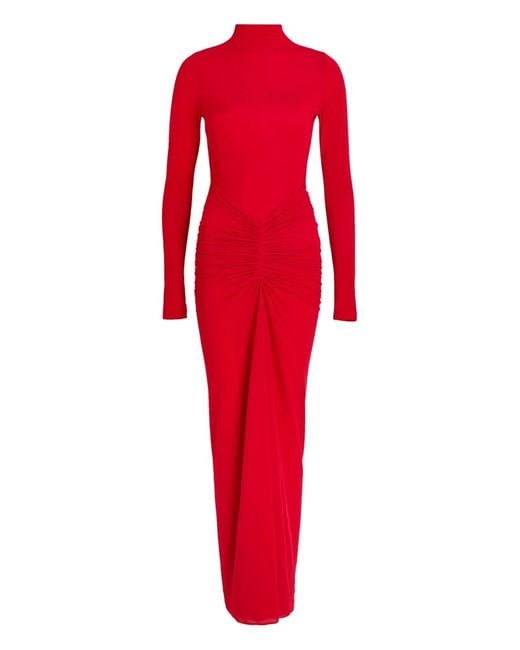 Ronny Kobo Red Scorpio Ruched Turtleneck Maxi Dress