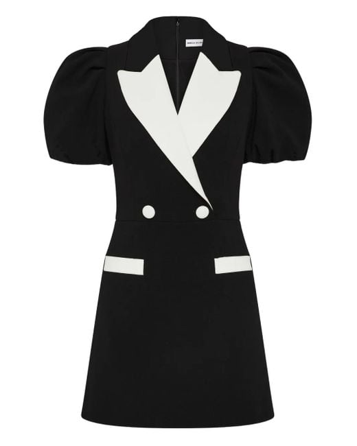 Rebecca Vallance Black Emma Puff-Sleeve Double-Breasted Mini Dress
