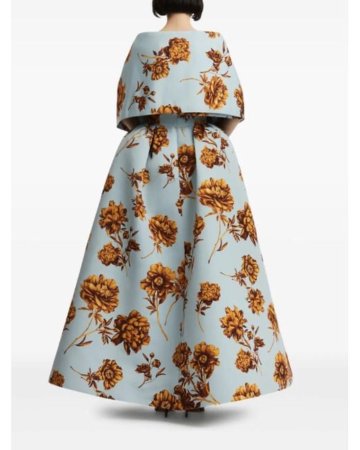 Oscar de la Renta White Schulterfreies Abendkleid Mit Blumen-Print