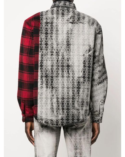Roberto Cavalli Gray Long-Sleeved Patchwork Shirt for men