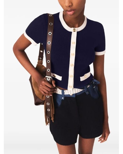 Maje Blue Contrasting Cropped Cardigan