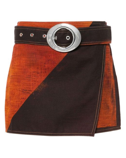 Louisa Ballou Red Wrap-design Denim Skirt