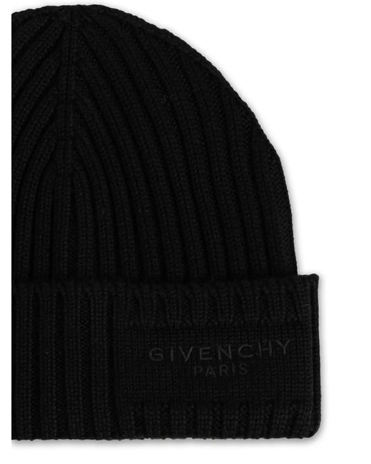 Givenchy Black Logo-Embroidered Beanie Hat for men