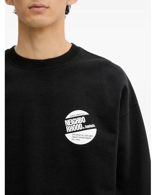 Neighborhood Black Logo-Print Crew-Neck Sweatshirt for men