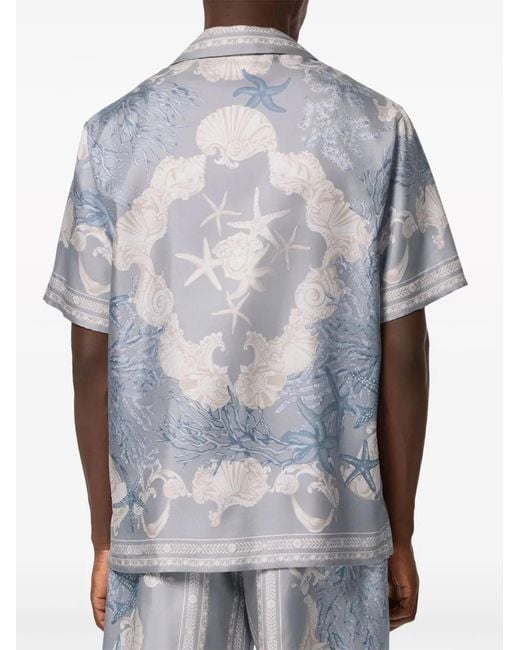 Versace Blue Vibrant Holiday-Inspired Silk Casual Shirt for men