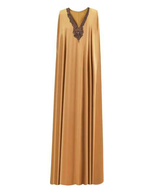 Gemy Maalouf Natural Embellished V-Neck Gown