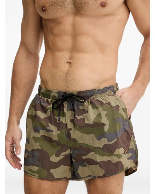 Aeronautica Militare Green Camouflage-Print Drawstring Swim Shorts for men