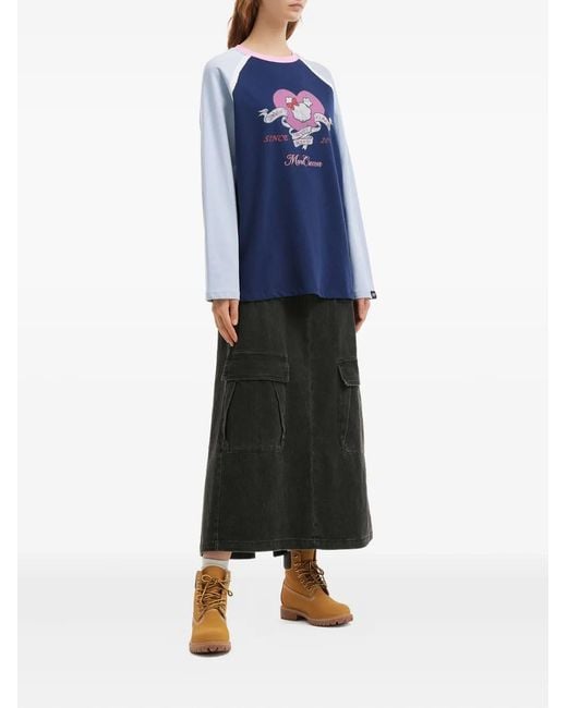Mini Cream Blue Raglan Printed Top