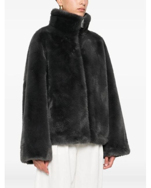 Arma Black Zip-Front Faux-Fur Jacket