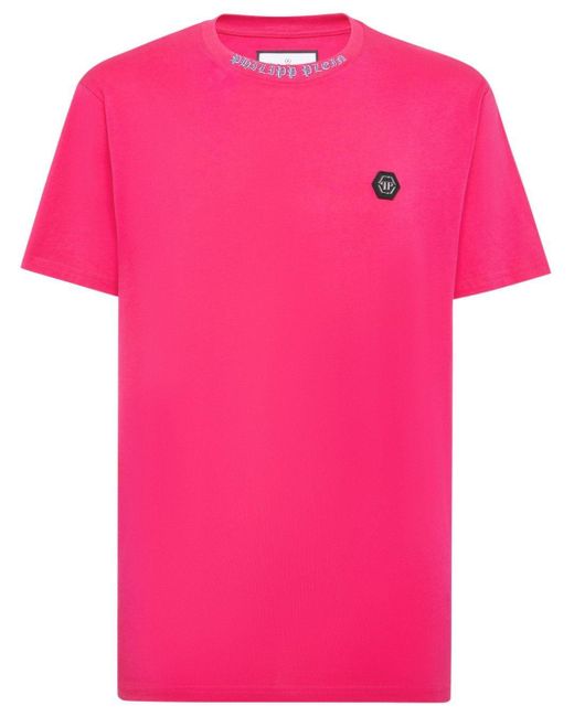 Philipp Plein Pink Logo-appliqué Cotton T-shirt for men
