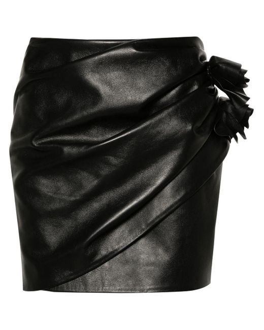 Magda Butrym Black Floral-appliqué Leather Miniskirt - Women's - Sheepskin/viscose