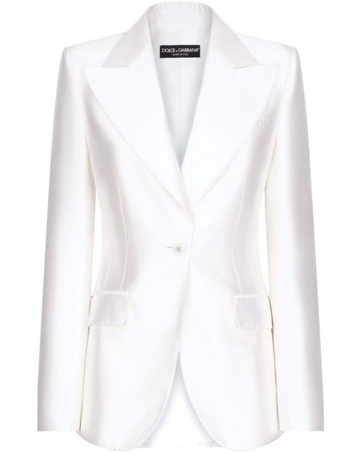 Dolce & Gabbana White Turlington Single-breasted Silk Blazer