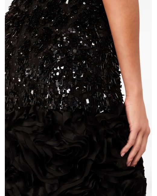 Jenny Packham Black Sequin-Embellishment Ruffle Maxi Dress