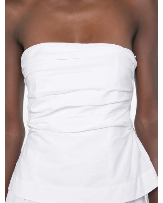 Xirena White Ciara Ruched Strapless Midi Dress