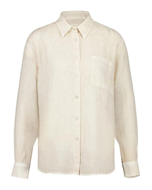 120% Lino White Button-Down Pocket Shirt