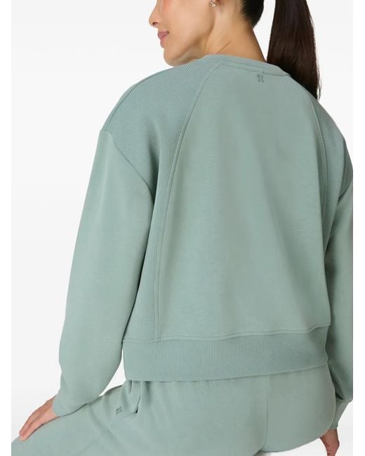Sweaty Betty Green Ribbed-Panel Raglan-Sleeve Sweatshirt
