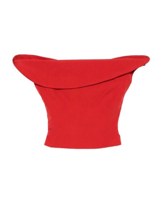 Magda Butrym Red Off-Shoulder Asymmetric Top