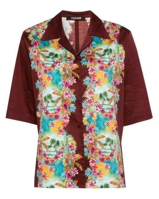 Roberto Cavalli Red Hawaii-print Cotton Shirt