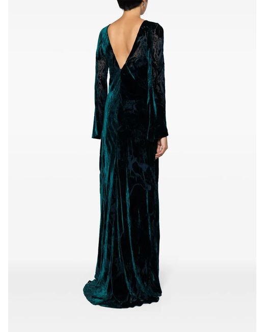 Alberta Ferretti Black Pleated Velvet Maxi Dress