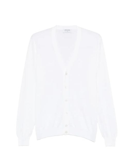 Gran Sasso White Button-Fastening V-Neck Cardigan for men