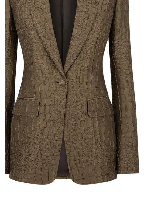Tom Ford Green Crocodile-Effect Single-Breasted Blazer