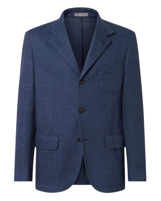 Corneliani Jack Met Visgraatpatroon En Drie Knopen in het Blue voor heren