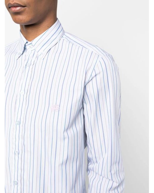 Etro Gestreiftes Hemd Mit Logo-Stickerei in Blue für Herren