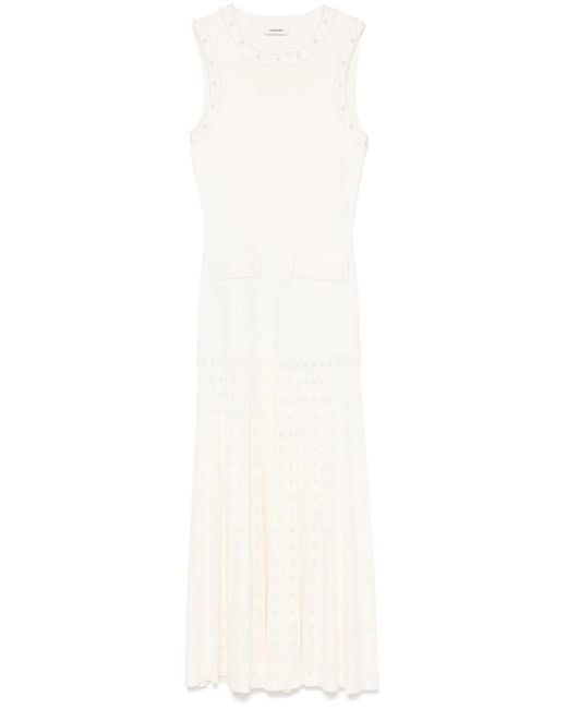 Sandro White Pearl Bead Knitted Maxi Dress