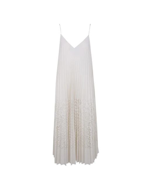 Aviu White Pleated Laser-Cut Maxi Dress