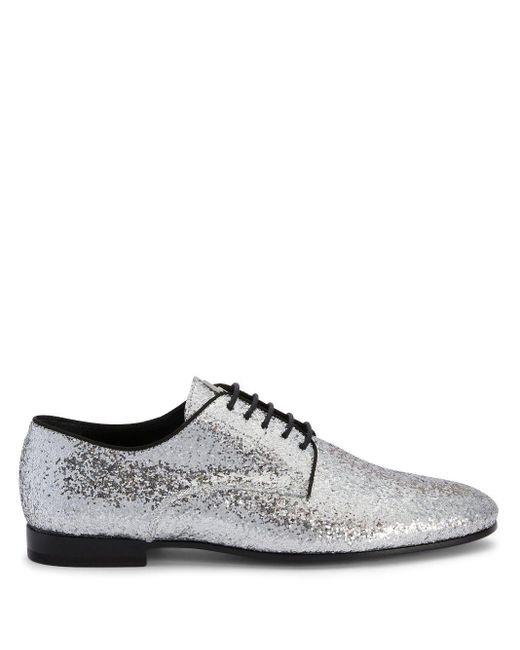 Giuseppe Zanotti White Metallic-effect Lace-up Leather Loafers for men