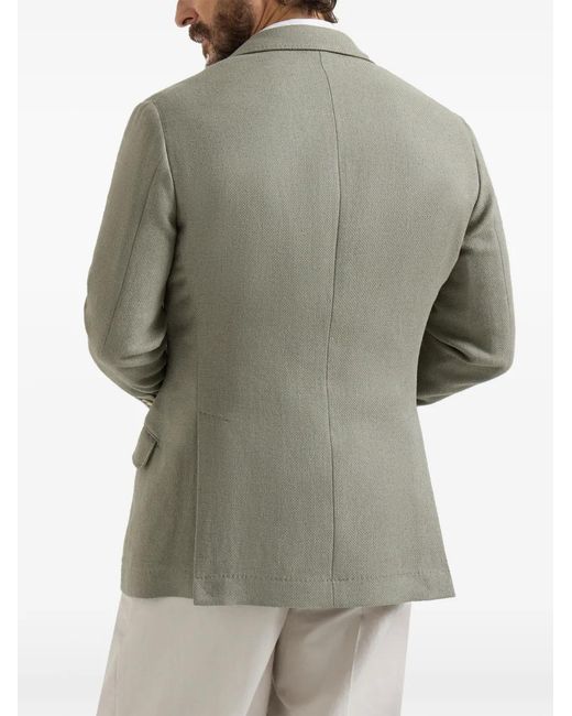 Brunello Cucinelli Green Hopsack Deconstructed Blazer for men