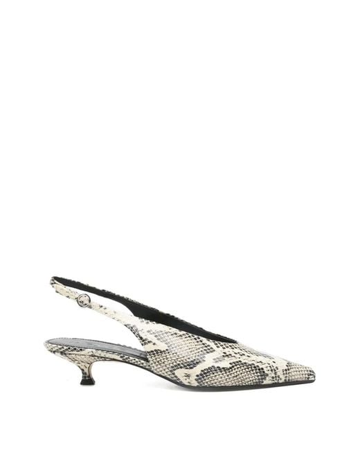 Aeyde White Camila Snake-Print Slingback Pumps