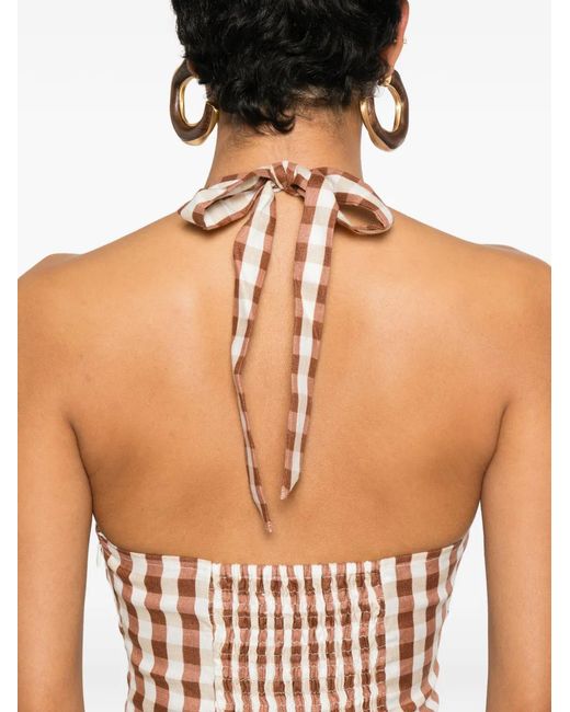 Faithfull The Brand White Gingham Halterneck Midi Dress