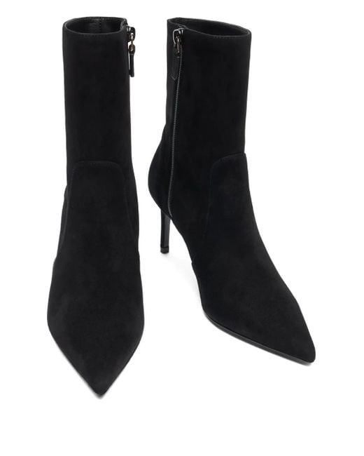 Stuart Weitzman Black 75Mm Stuart Power Zip-Detail Pointed-Toe Boots