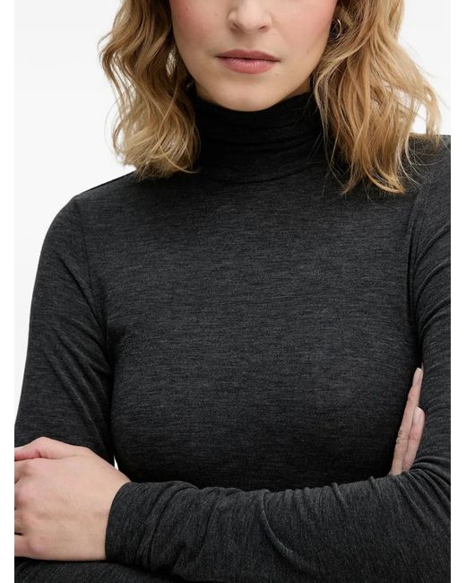 Sisley Black Ruched Roll-Neck Midi Dress