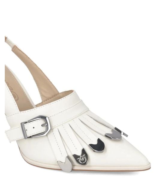 Pinko White Slingback Fringed-Detail Pumps
