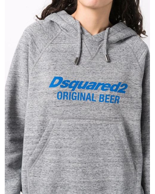 DSquared² Gray Logo-Print Cotton Hoodie