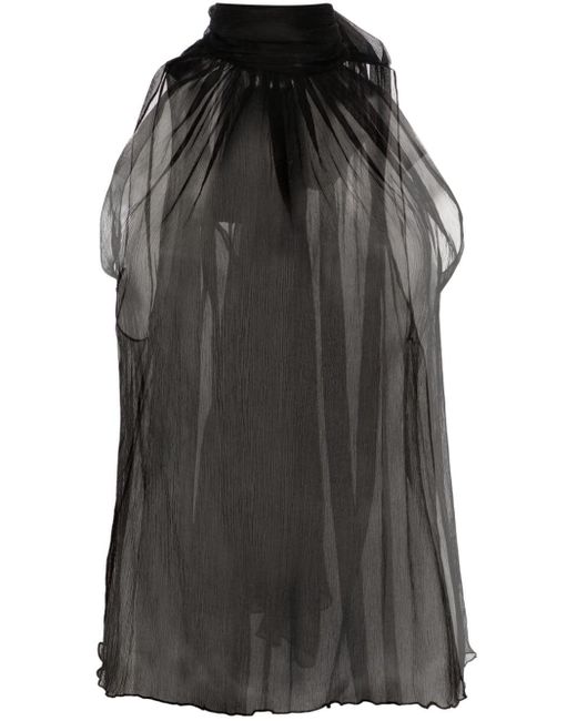 Atu Body Couture Black Semi-sheer Silk Blouse
