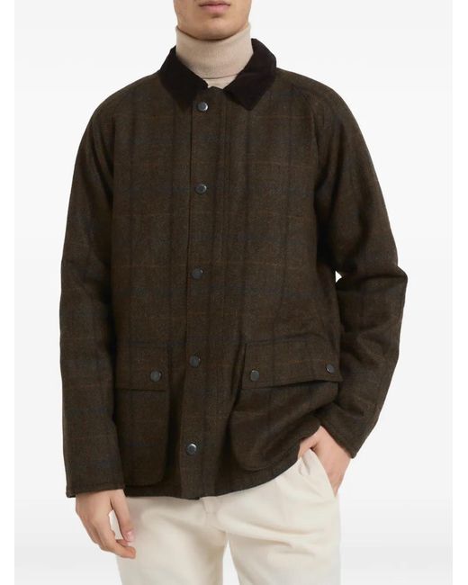 Barbour Black Check-Pattern Corduroy-Collar Coat for men