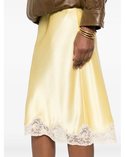 Saint Laurent Natural Lace-Detail Midi Skirt