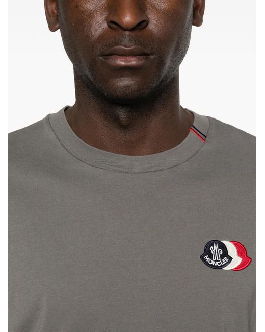 Moncler Gray Logo-Patch T-Shirt for men