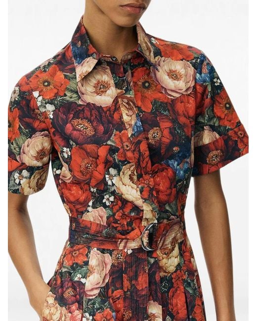 Adam Lippes Red Leighton Floral-Print Dress