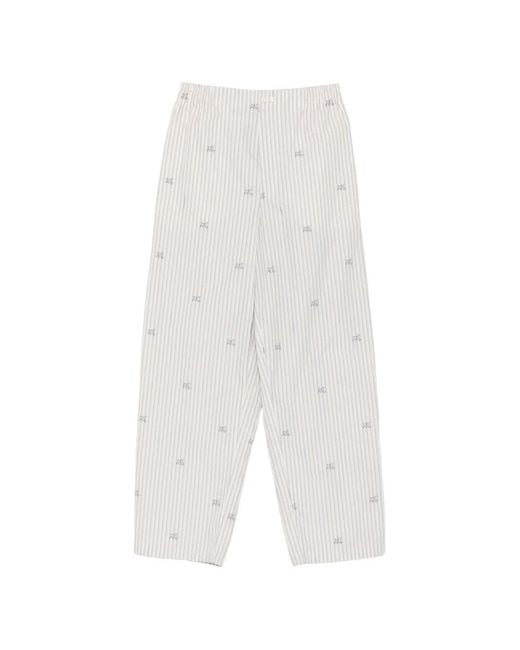 Jacquemus White Pantalon À Rayures Brodé