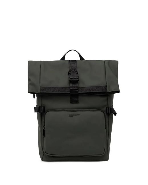 Karl Lagerfeld Black Logo-Tape Buckle-Fastening Backpack for men